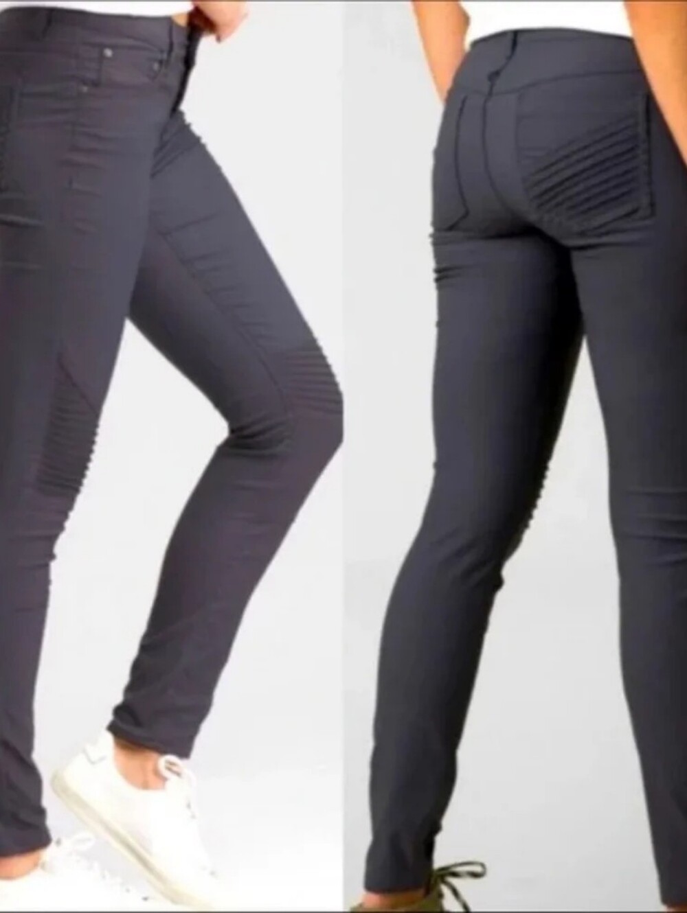 PRANA Brenna Moto Stretch Skinny Pants Mid Rise Dark Grey Size 8